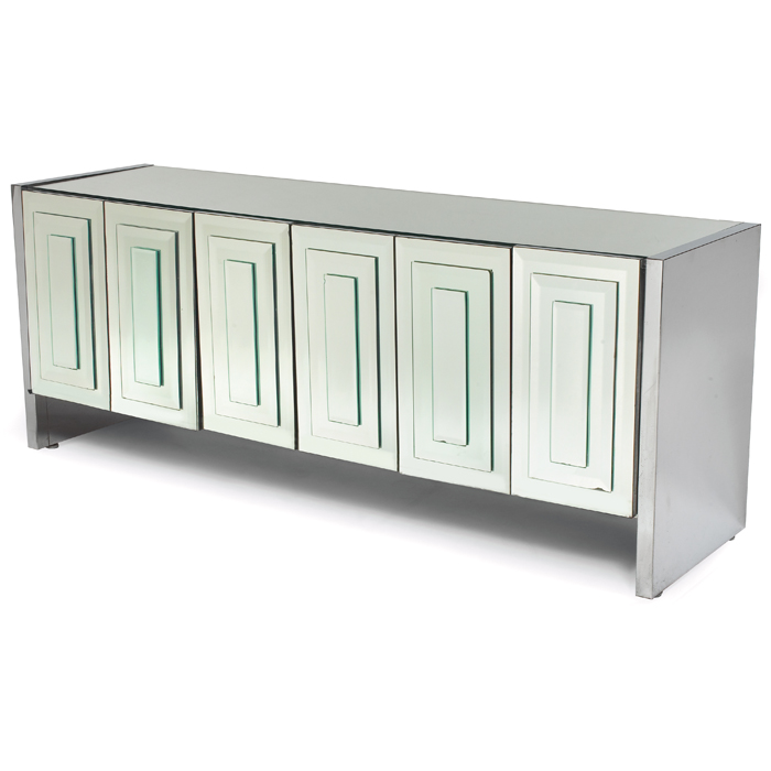 Appraisal: Ello cabinet USA s polished stainless steel sides mirror glass