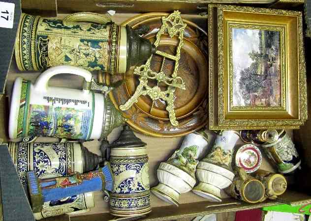 Appraisal: A Collection of various pottery to include Beer Steins Framed