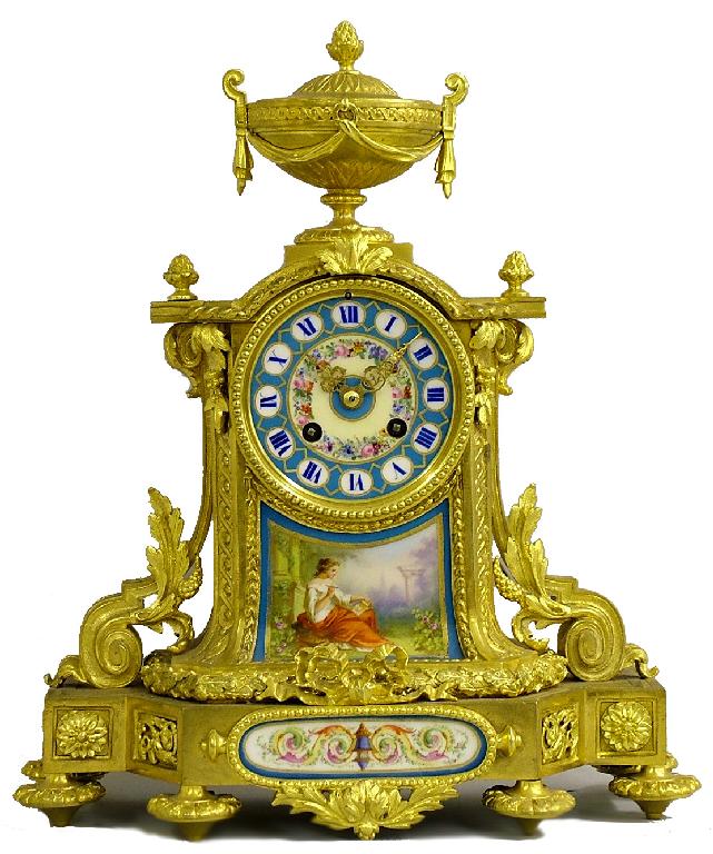 Appraisal: French ormolu and porcelain two train mantel clock the Japy