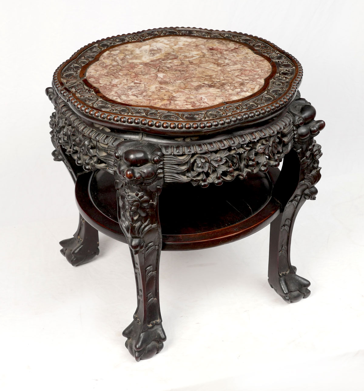 Appraisal: TH C CARVED CHINESE MARBLE TOP TABLE Having a carved