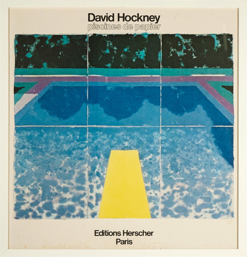 Appraisal: DAVID HOCKNEY PISCINES DE PAPIER EXHIBITION POSTERoffset lithograph poster framed