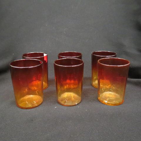 Appraisal: Amberina Art Glass Tumblers Mt Washington ribbed great color excellent