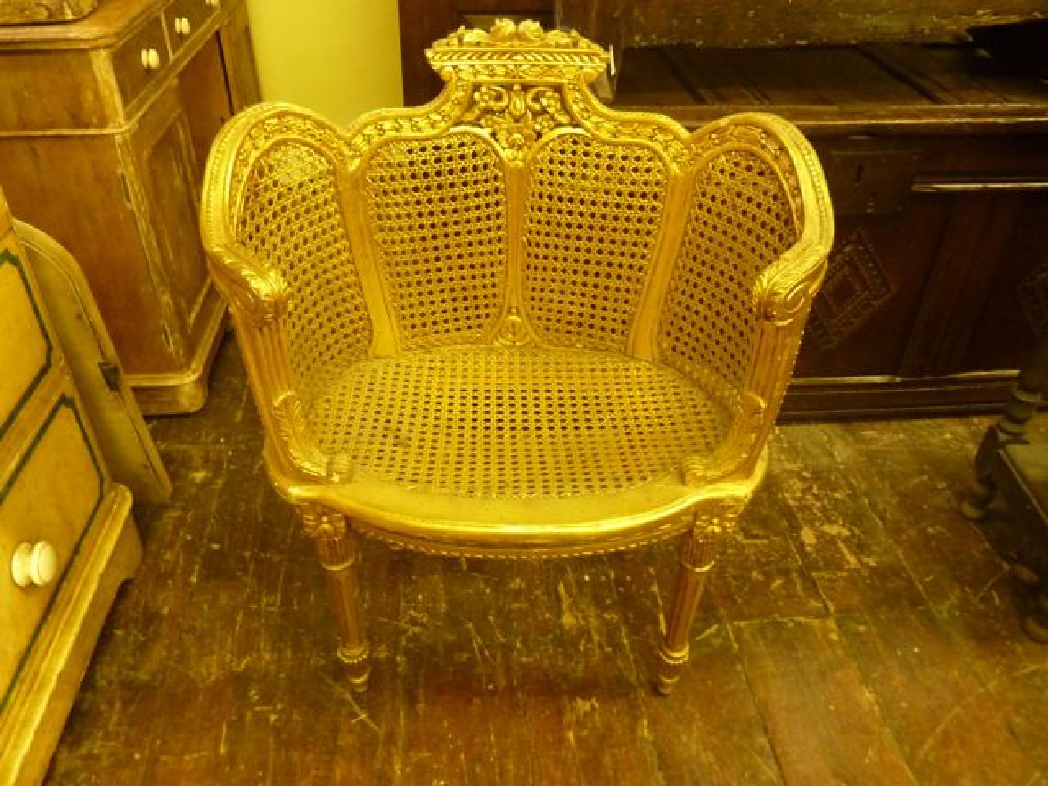 Appraisal: A gilt wood salon chair with cane panelled seat and