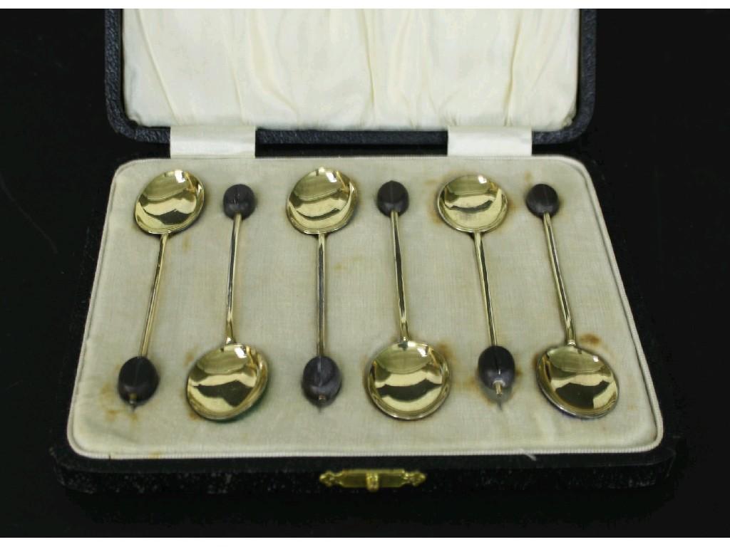 Appraisal: Art Deco cased set of six silver-gilt coffee bean spoons