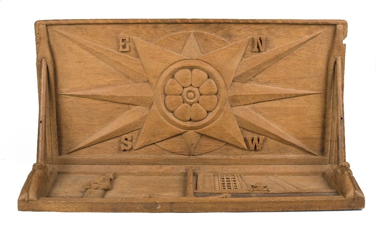 Appraisal: SAILOR'S CARVED WOOD quot REMEMBERANCE quot SHELF The frieze depicting