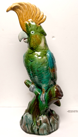 Appraisal: A MINTONS MAJOLICA FIGURE OF A COCKATOO Realistically modelled perched