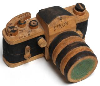 Appraisal: Brazilian Carved Wood Folk Art Camera Made to resemble a