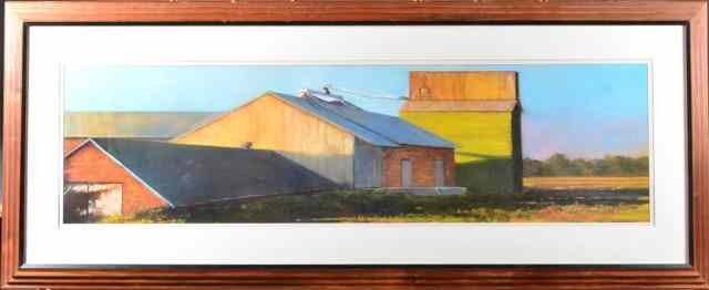 Appraisal: Edwar Woddc Large Framed Farm PrintDepicting a barn in an