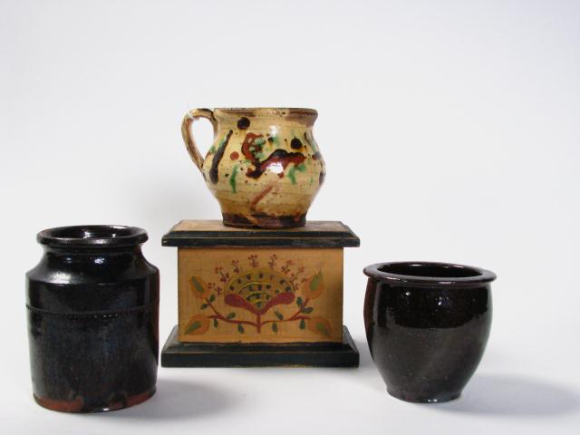 Appraisal: Group of Antique Red Ware Pottery including '' handled pot