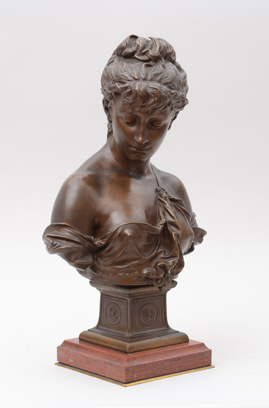 Appraisal: EUTROPE BOURET - BUST OF A GIRL Bronze signed 'Bouret'