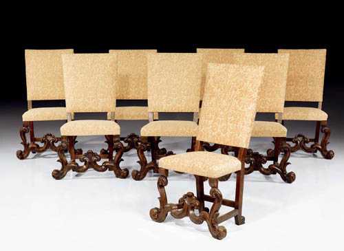 Appraisal: SET OF CARVED WALNUT CHAIRS Early Baroque Venice th century