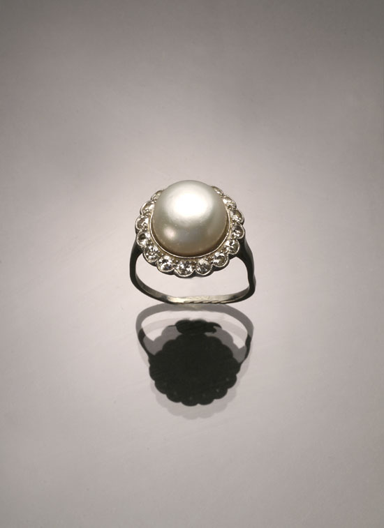 Appraisal: Art Deco Platinum Cultured Pearl and Diamond Ring Circa Set