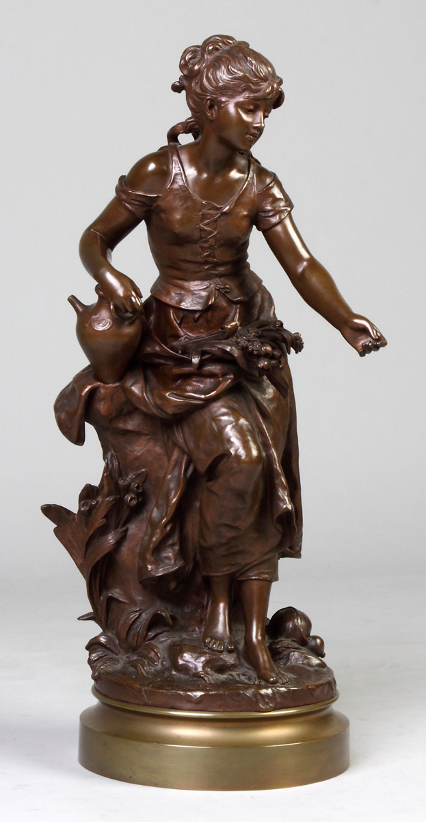 Appraisal: Hippolyte-Fran ois Moreau French - Bronze sculpture of a woman