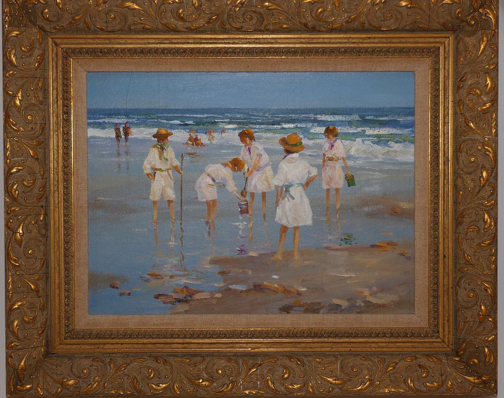 Appraisal: VERN BROE PAINTING BEACH SCENE Vintage oil painting on board