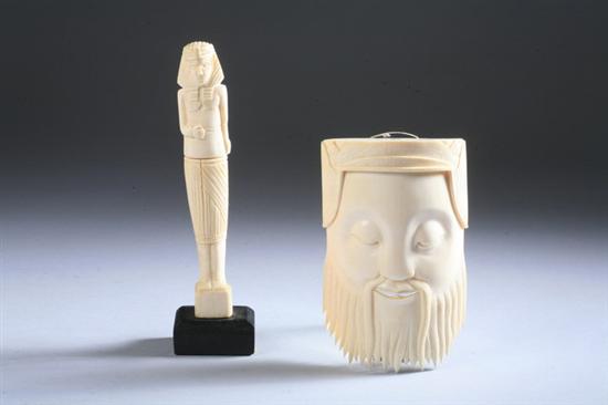 Appraisal: CHINESE IVORY FIGURE OF EGYPTIAN WOMAN AND MASK - in