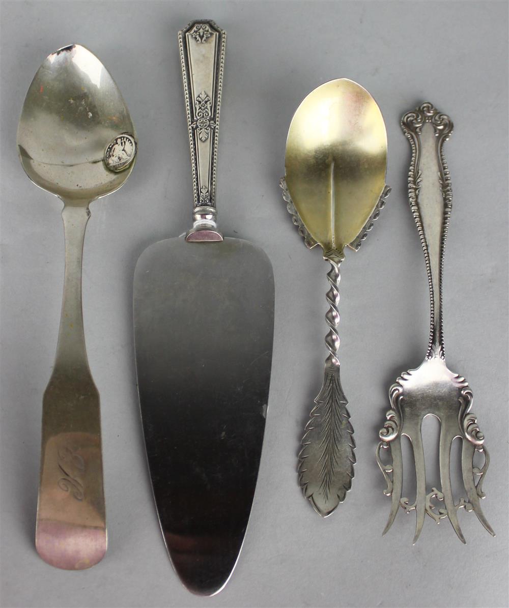 Appraisal: GROUP OF SILVER ITEMS INCLUDING A CHARMINGLY MENDED COIN SILVER