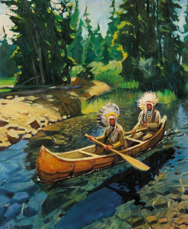 Appraisal: Tim Solliday American b Two Native Americans in a Canoe