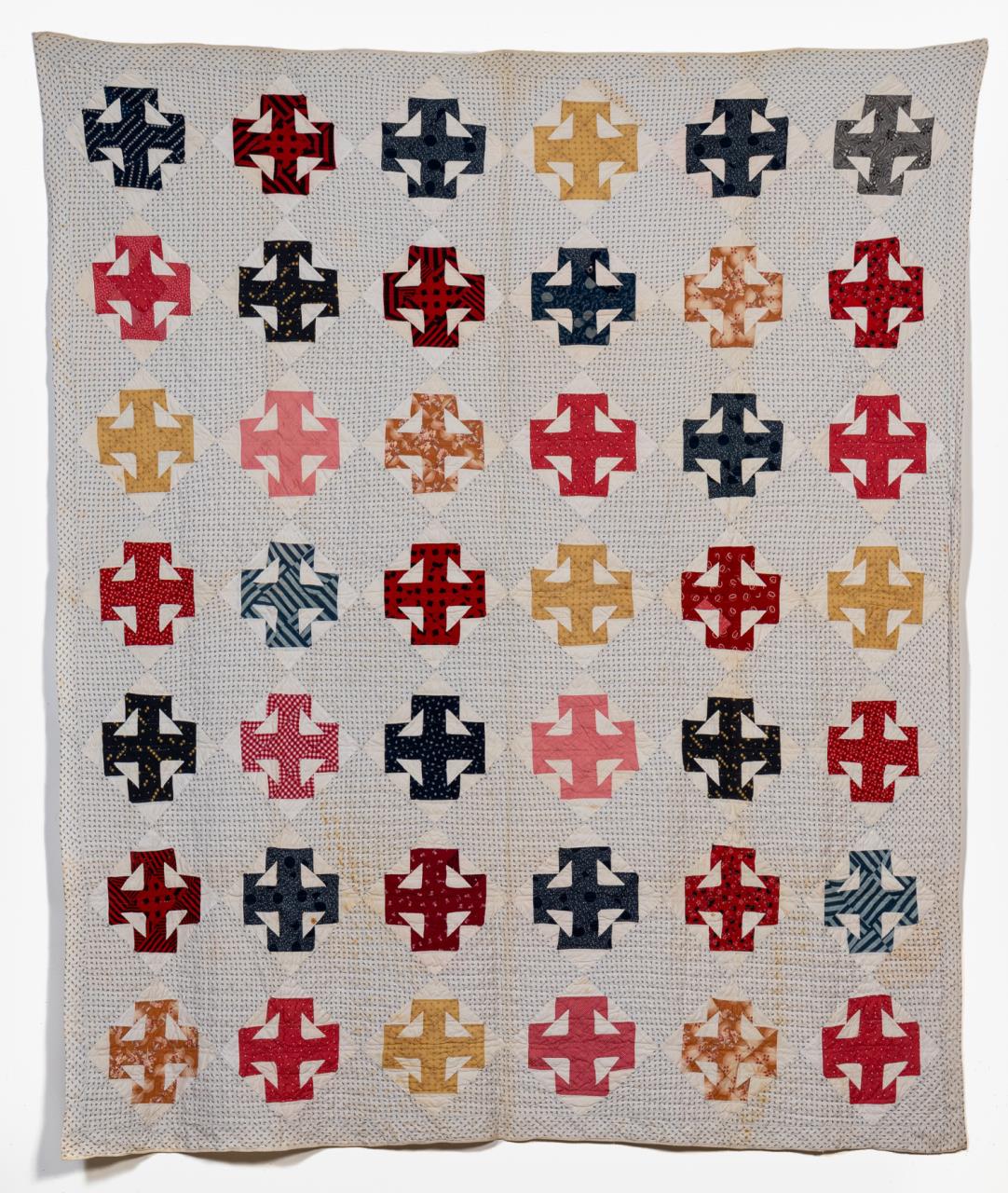 Appraisal: HAND QUILTED COTTON CROSS IN A CROSS QUILT Hand quilted