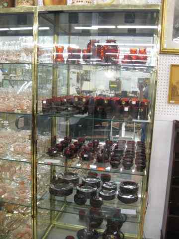 Appraisal: Glass Display Cabinet mirror back lighted glass shelves doors ''