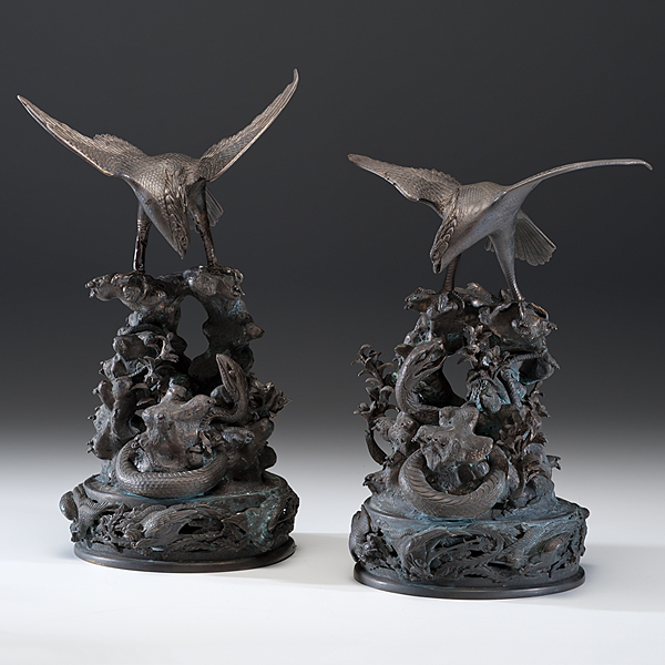 Appraisal: Meiji Period A pair of large bronzes each with eagle