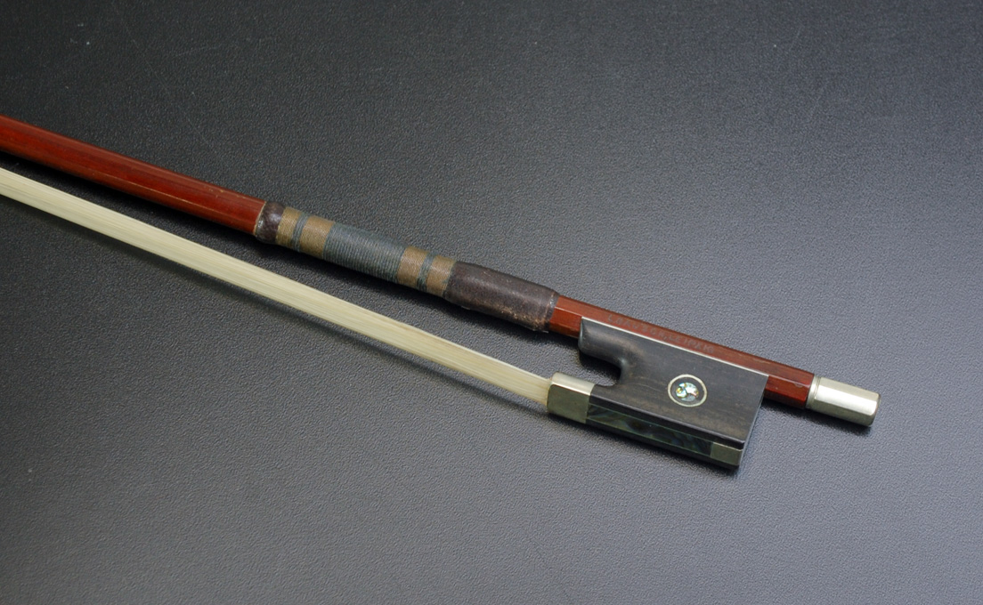 Appraisal: NICKEL-SILVER-MOUNTED VIOLIN BOW Ludwig Bausch Workshop the round stick stamped