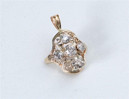 Appraisal: PENDANT A gold open work pendant with five diamonds Unmarked