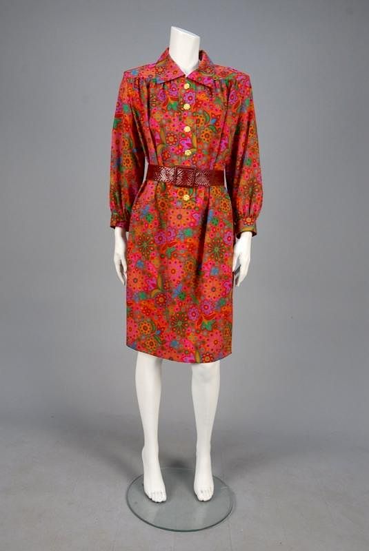 Appraisal: YVES SAINT LAURENT RIVE GAUCHE PRINTED WOOL DAY DRESS s