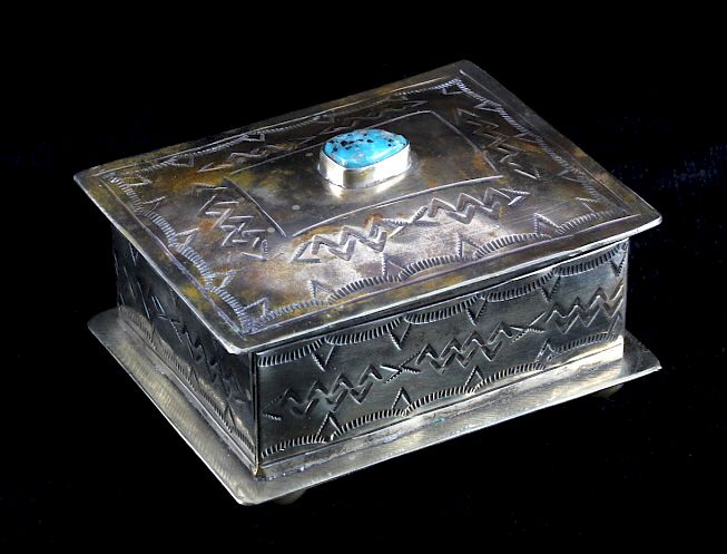 Appraisal: Navajo Sterling Silver Turquoise Jewelry Box This is a signed