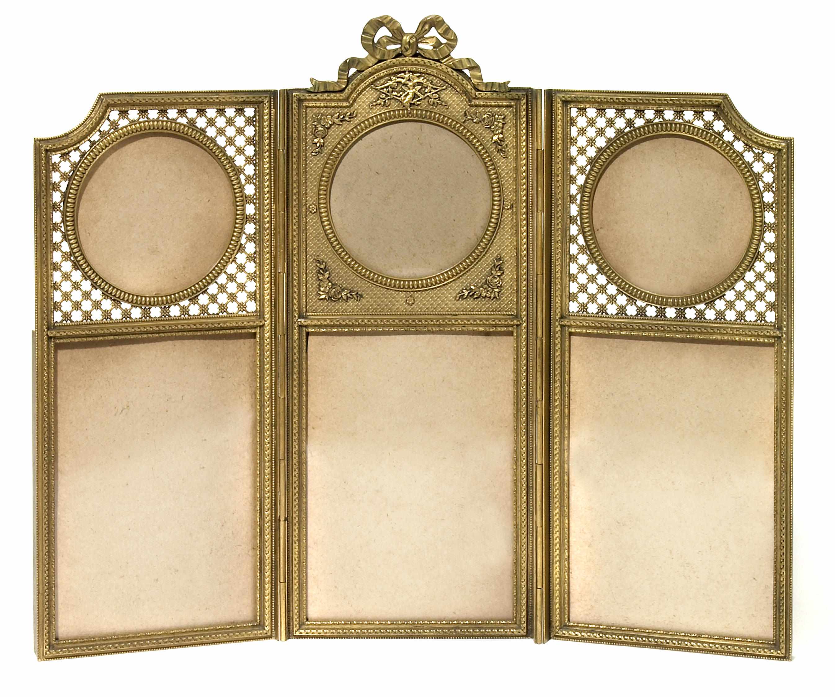 Appraisal: A French gilt bronze three fold photograph frame early th