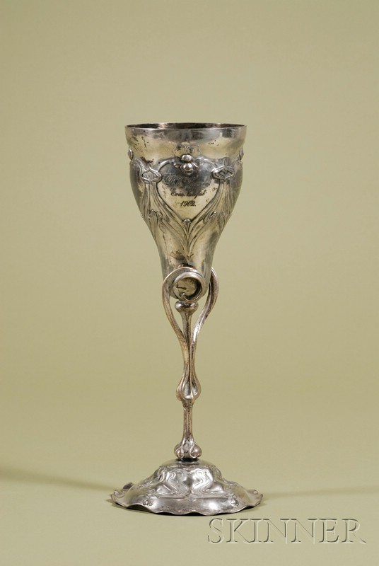 Appraisal: Art Nouveau German Silver Plate Presentation Goblet dated with overall