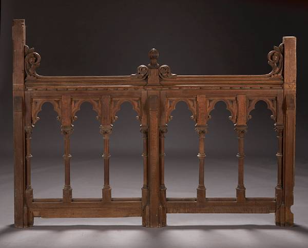 Appraisal: A group of French Gothic Revival mixed wood railing Each