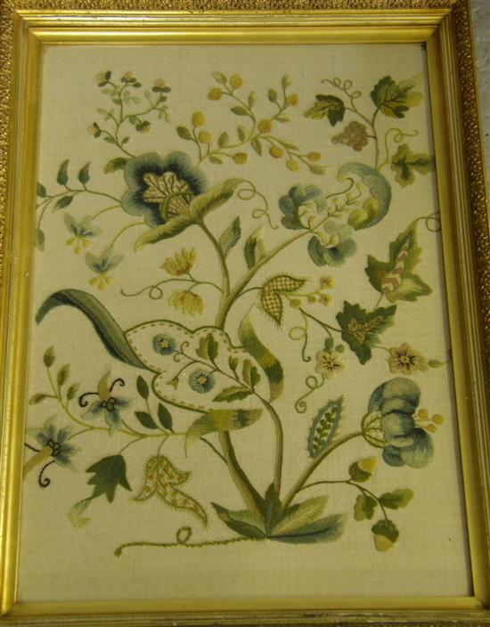 Appraisal: th century needlework panel decorated with flowers and a shrub