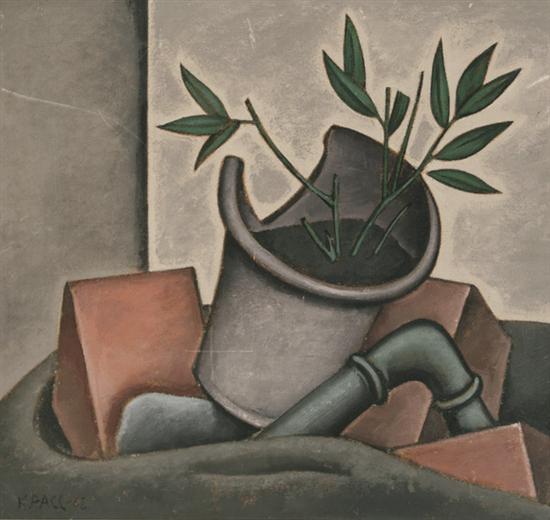 Appraisal: Krass Russian th Century Still Life with Potted Plant and