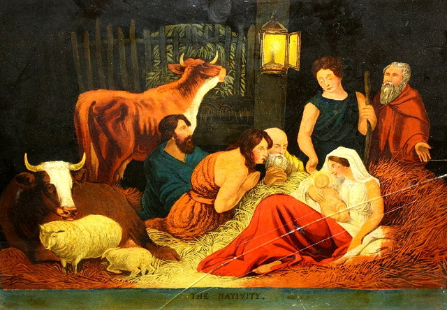 Appraisal: A TH CENTURY REVERSE GLASS PICTURE of nativity scene in