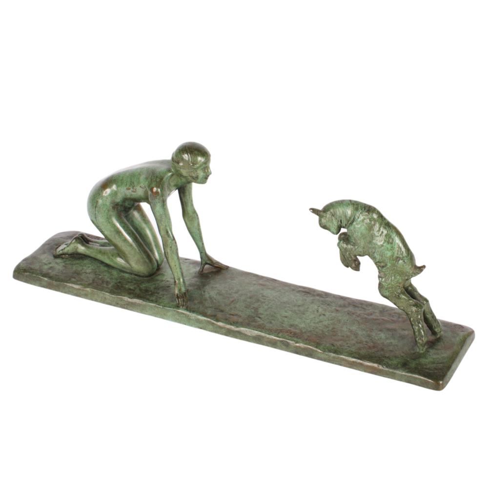 Appraisal: PAUL SILVESTRE FRENCH - GIRL AND JUMPING GOAT CA BRONZE