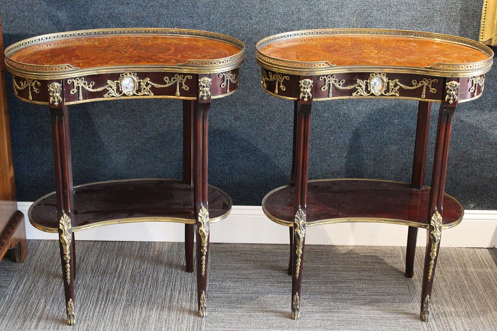 Appraisal: Pair of Bronze Mounted Kidney Shaped Side Tables Pair of