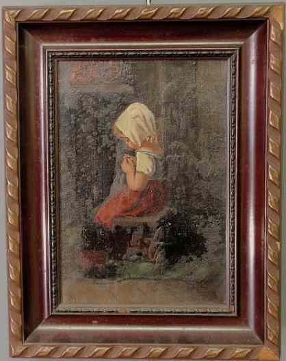 Appraisal: Oil on canvas painting of an interior scene th c