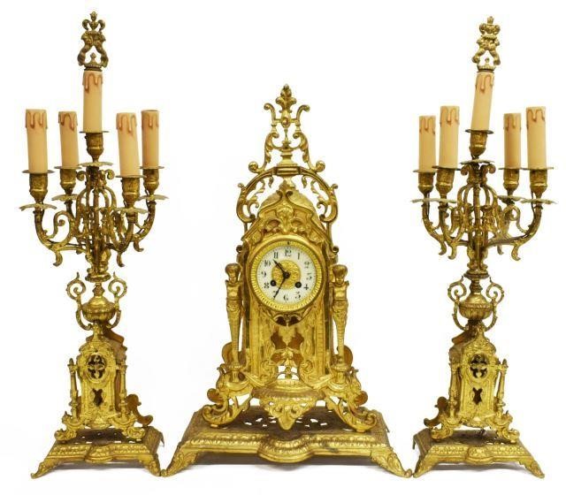 Appraisal: piece Renaissance Revival gilt metal mantel set late th c