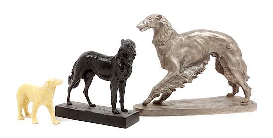 Appraisal: A Group of Three Borzoi Figures Width of widest inches