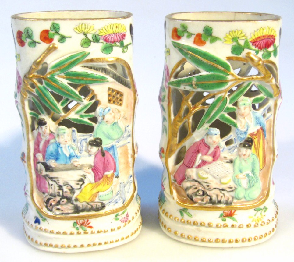 Appraisal: A pair of late thC Cantonese famille vert vases each