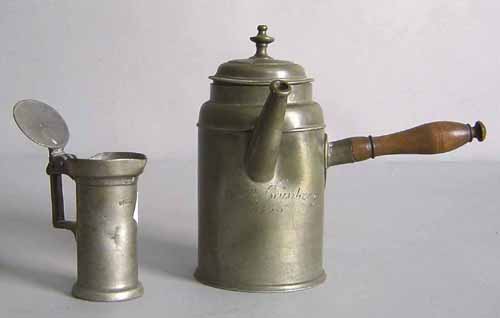 Appraisal: Pewter chocolate pot and syrup