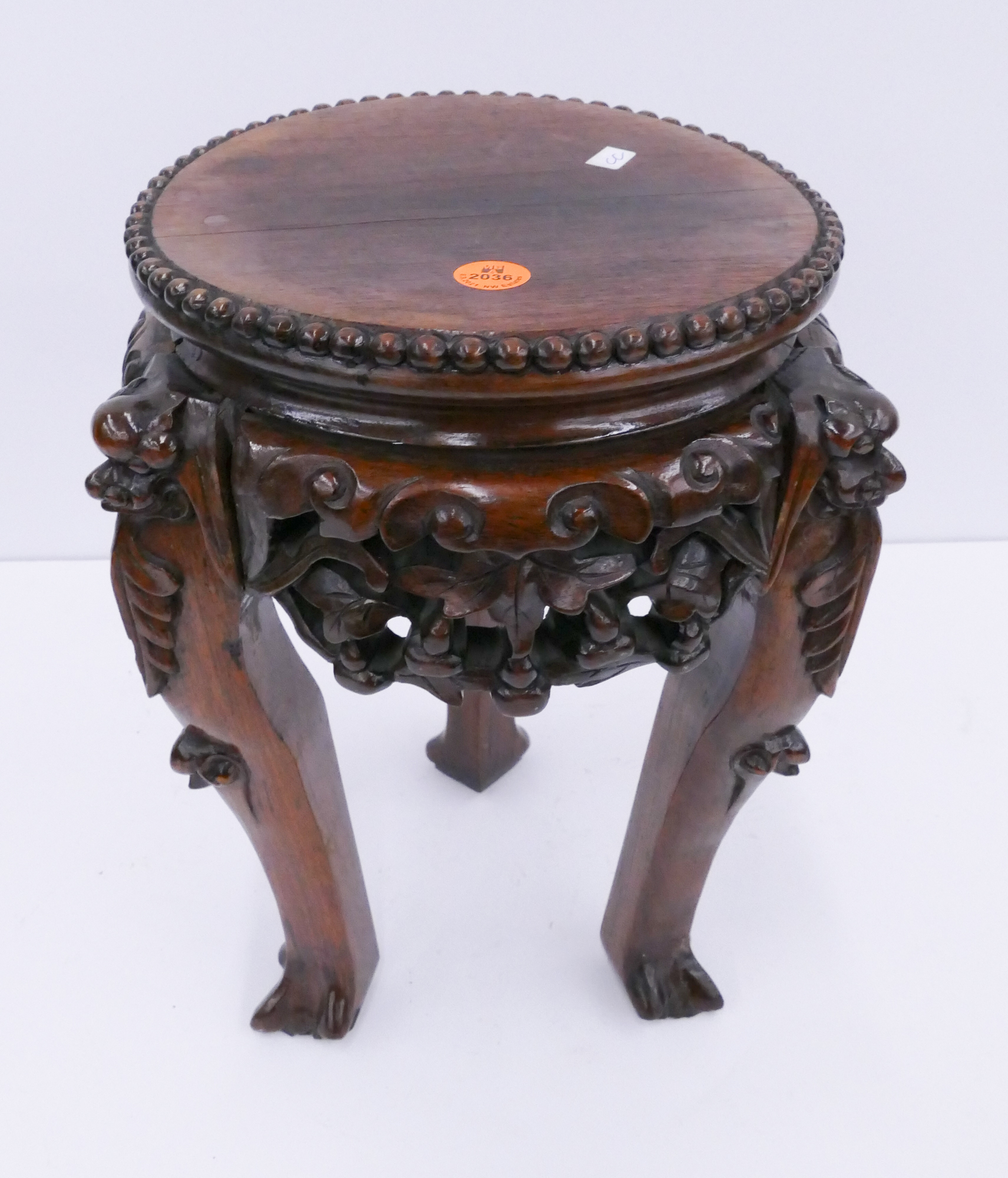 Appraisal: Old Chinese Rosewood Carved Round Small Stand- x ''