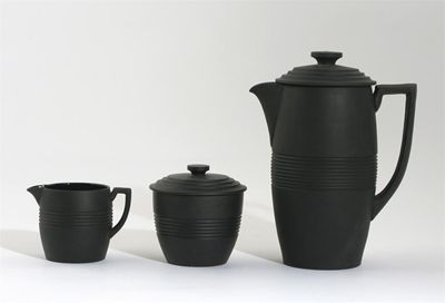 Appraisal: A Wedgwood black basalt coffee set designed by Keith Murray