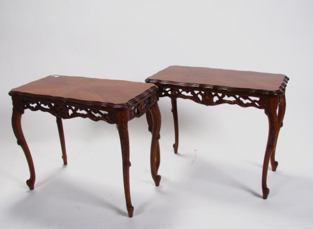 Appraisal: Pair of French style side tables with carved reticulated apron