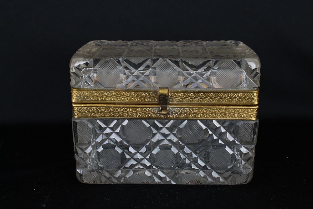 Appraisal: Antique Cut Glass Gilt Bronze Jewelry Box Antique Cut Glass