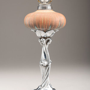 Appraisal: Art Nouveau Circa Oil Lamp with Water Lily Base in