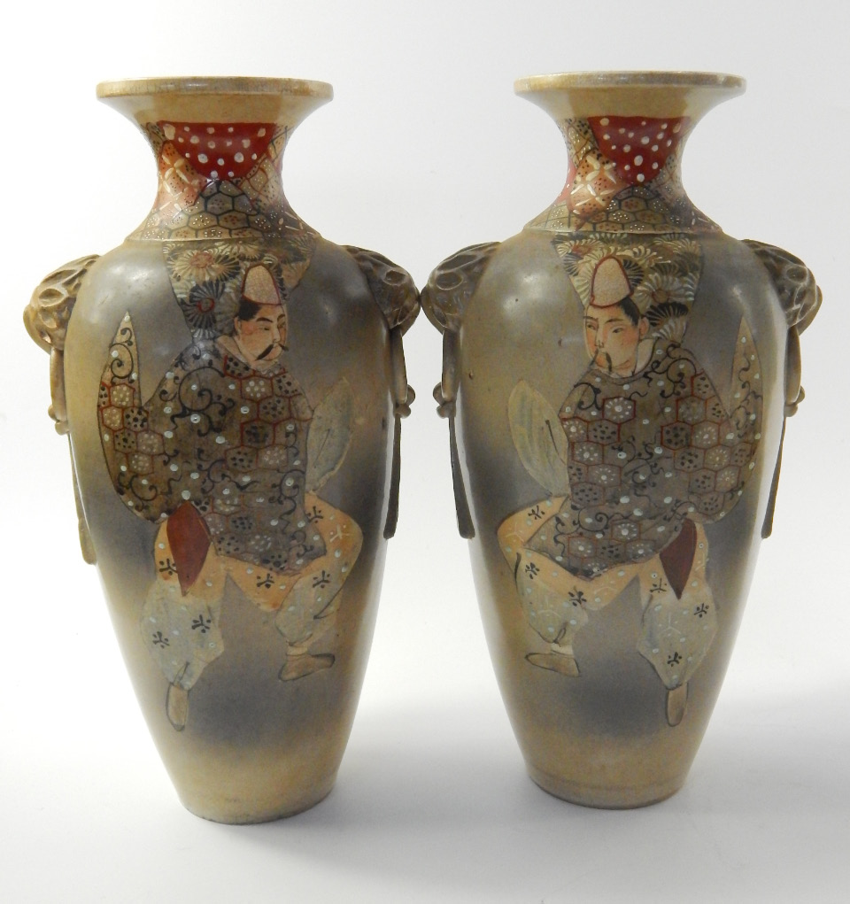 Appraisal: A pair of Japanese Satsuma vases Meiji period of shouldered