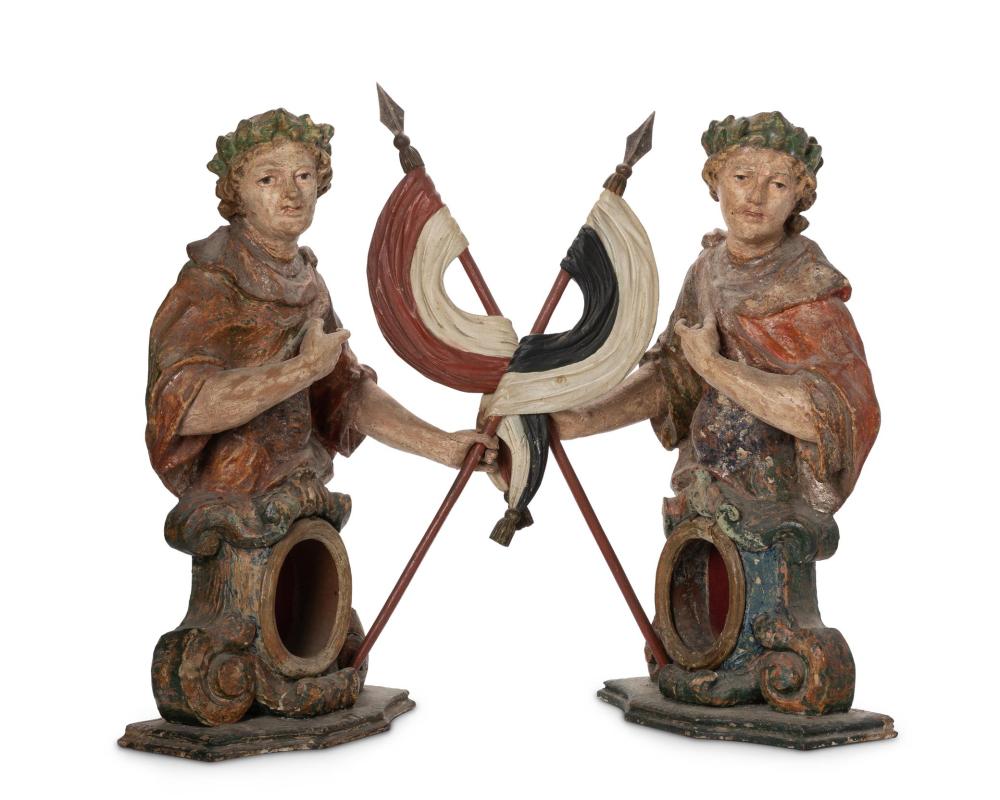 Appraisal: A pair of carved wood Bohemian saints th Century Depicting