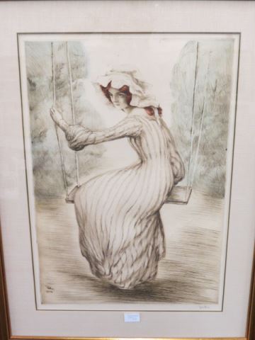 Appraisal: Alfredo Muller aquatint and drypoint etching L'Escarpolette The Swing Art