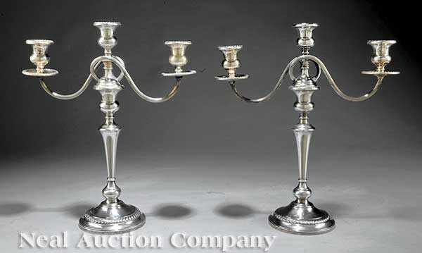 Appraisal: A Pair of American Sterling Silver Three-Light Candelabra Preisner mid-